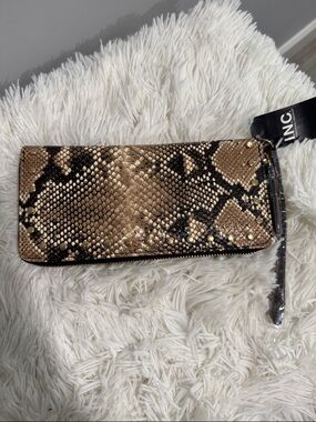 INC International Concepts Snake Print Zip Wallet - Brown/Black